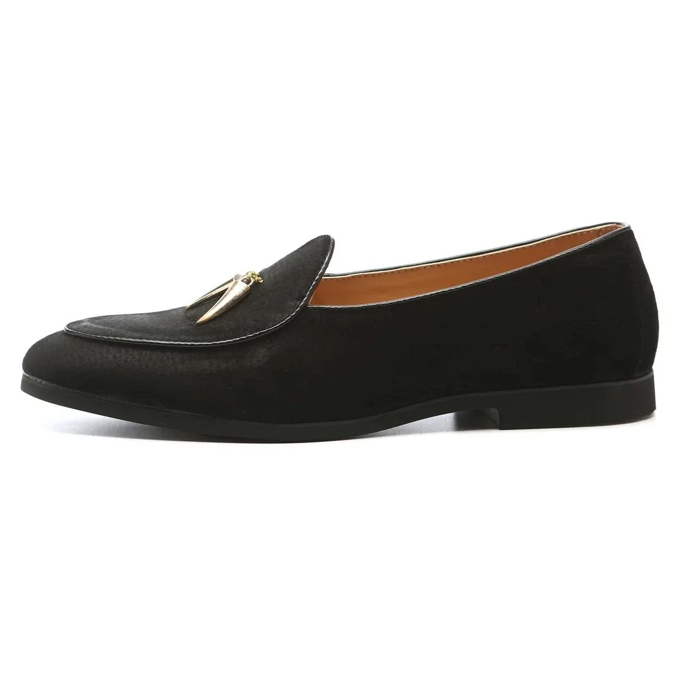 Santimon Men's US 8.5 Black Suede Smoking‎ Slip On Loafers Formal Dress Shoes
